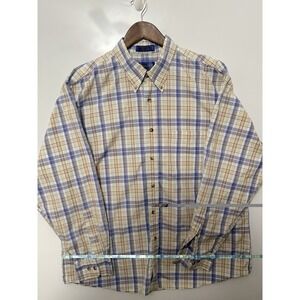 Pendleton Plaid Button Down Shirt Cotton Broadway Cloth Mens Size XL Blue Tan